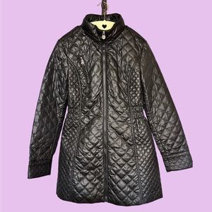 Laundry By Shelli Segal Black Mid Length Quilted Coat Medium